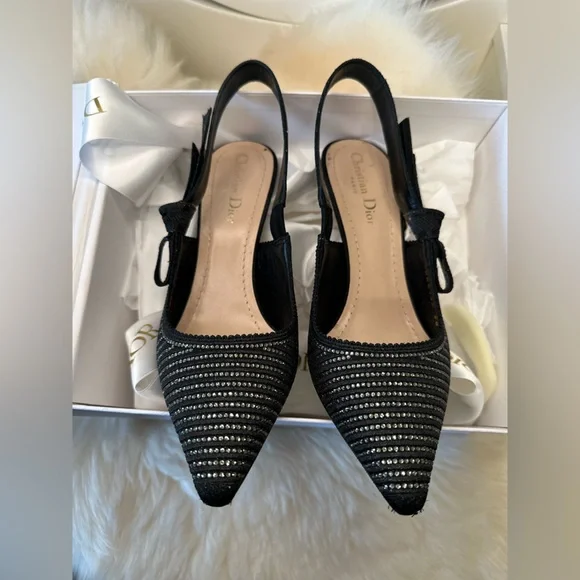 DIOR J'Adior Slingback Pump Black Crystal Velvet w/ Box - Picture 4 of 5